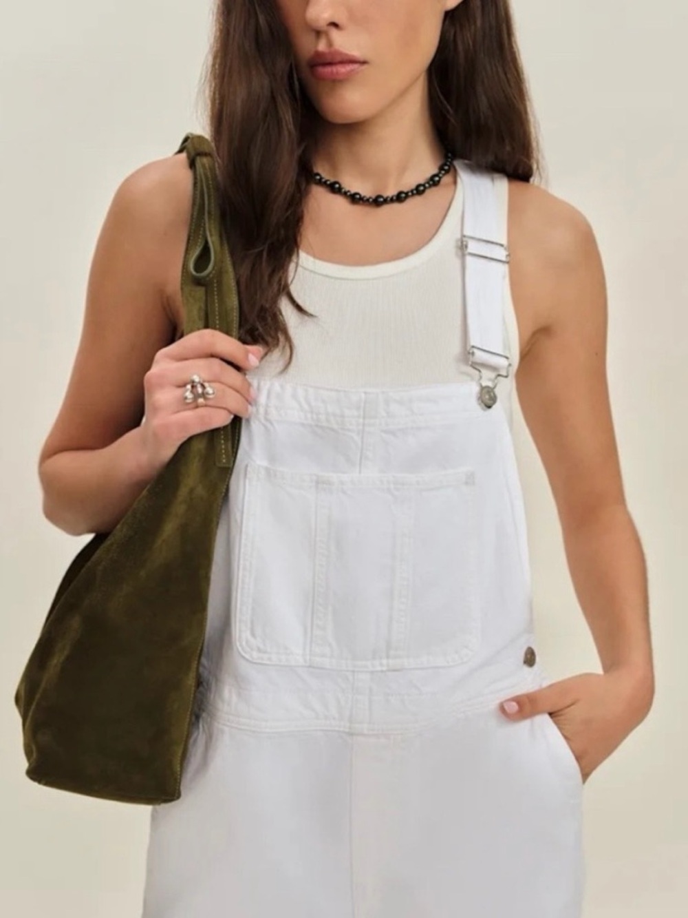 Reformation, Smith Style, Ivory Denim Overalls, Size 4 - Picture 14 of 16